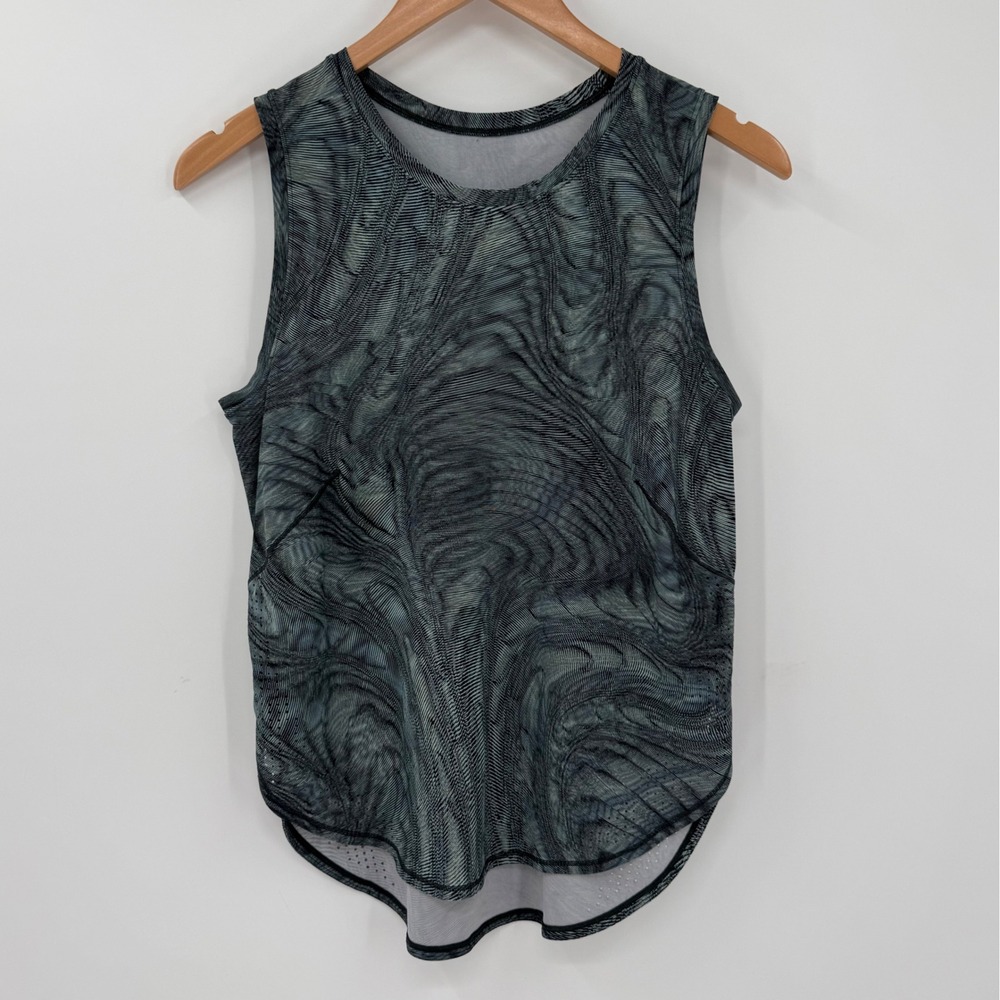 Lululemon High Neck Split Hem Run Tank Size 6 Dimensional Icing Blue Multi